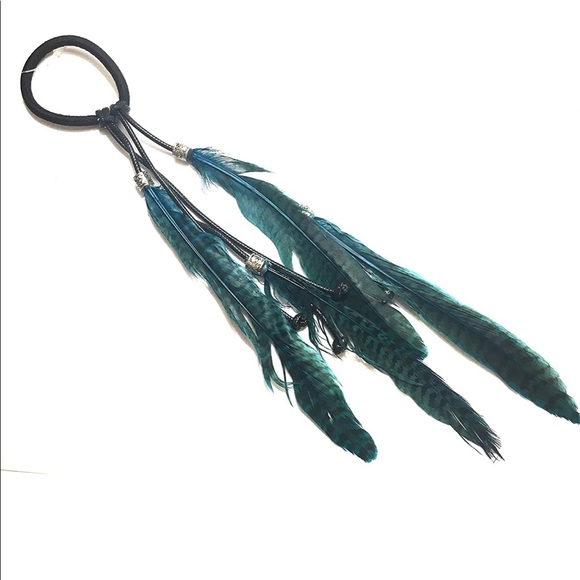 Accessories - Teal Feather Ponytail Holder